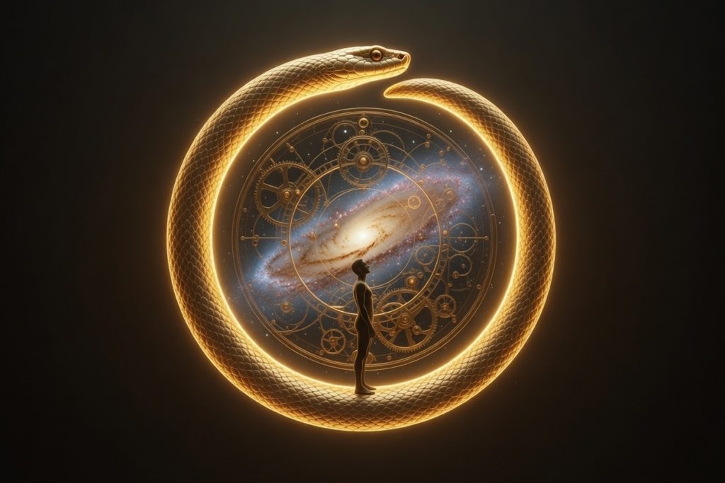 Nietzsche'nin Bengi Dönüş teorisi ve Amor Fati (Kader Sevgisi) kavramını simgeleyen sonsuzluk döngüsü.